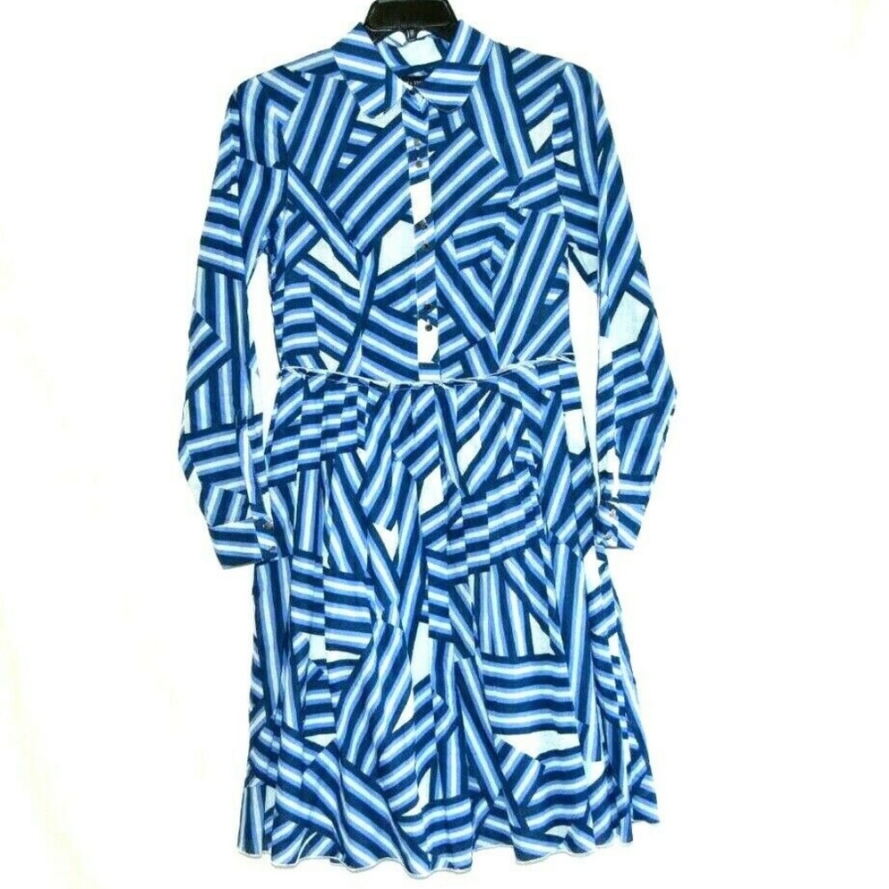 Ivanka Trump Blue & White Striped  Shirt Dress